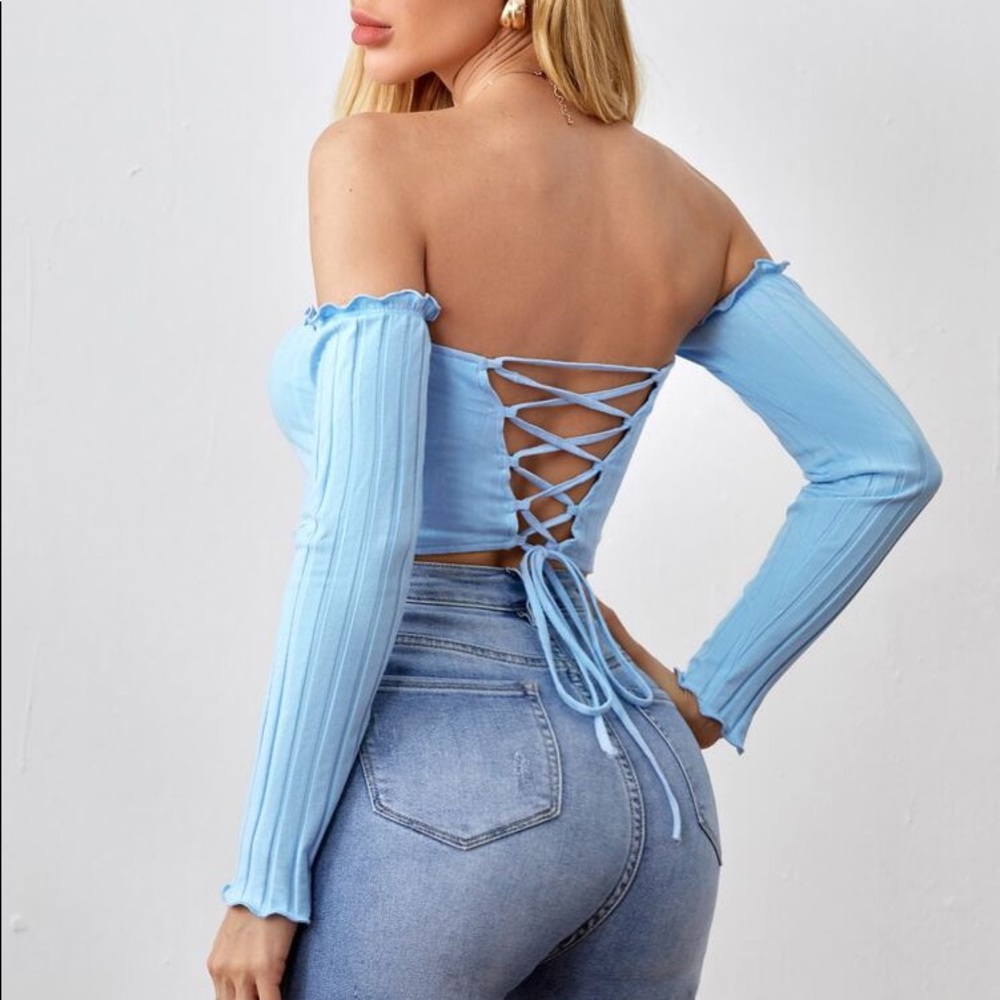 Lettuce Trim Lace Up Backless Crop Bardot 90s top